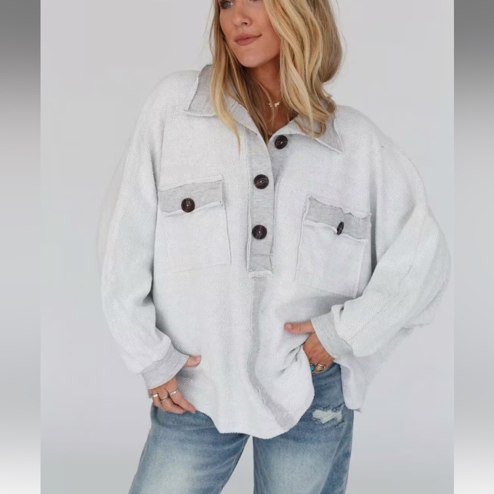 BUCKETLIST Gray Button-Up Sweatshirt